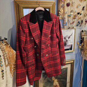 Banana Republic Red Plaid Captains Blazer Size 4